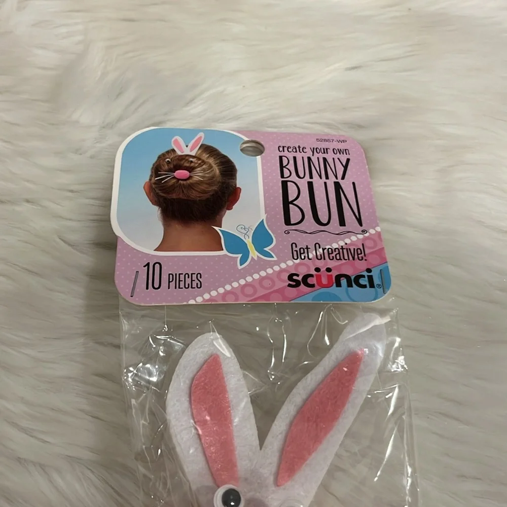 Scunci Create Your Own Bunny Bun 10 piece set with Bunny Ears Hair Pins New